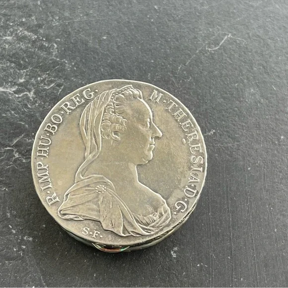 1780 Maria Theresa Thaler Coin Sterling Silver Smuggler Box
